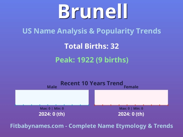 Infographic: Brunell name meaning, origin, and popularity trends in the United States (US baby name analysis chart)