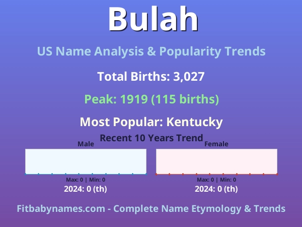 Infographic: Bulah name meaning, origin, and popularity trends in the United States (US baby name analysis chart)