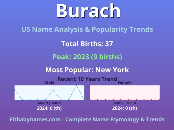 Infographic: Burach name meaning, origin, and popularity trends in the United States (US baby name analysis chart)