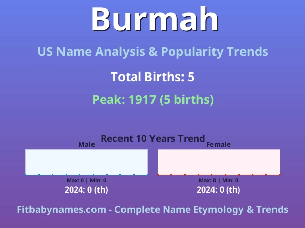 Infographic: Burmah name meaning, origin, and popularity trends in the United States (US baby name analysis chart)