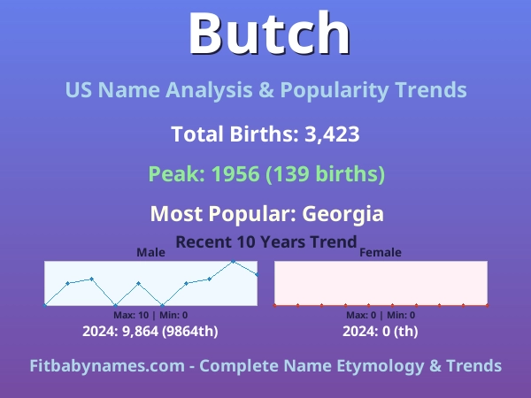 Infographic: Butch name meaning, origin, and popularity trends in the United States (US baby name analysis chart)