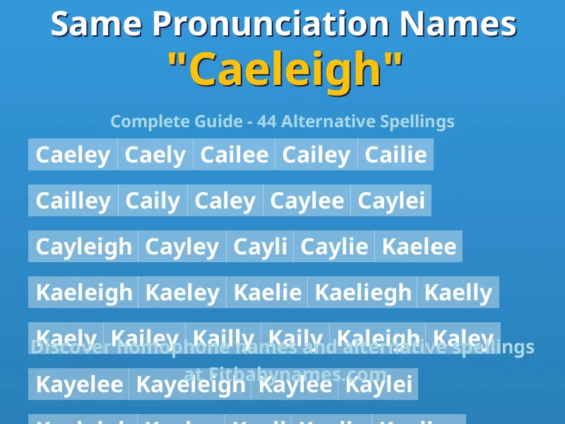 Infographic: Caeleigh same pronunciation names, similar names, and homophone names