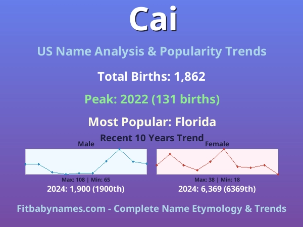 Infographic: Cai name meaning, origin, and popularity trends in the United States (US baby name analysis chart)
