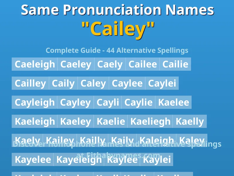 Infographic: Cailey same pronunciation names, similar names, and homophone names