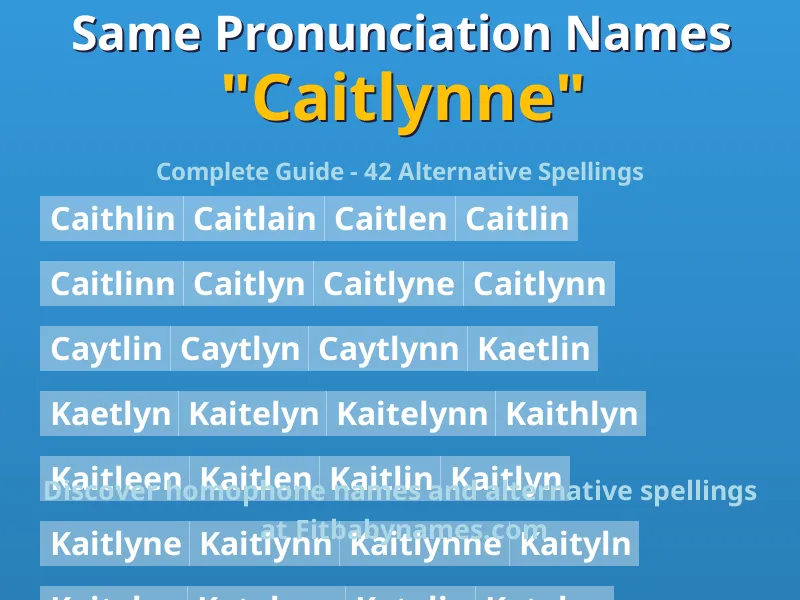 Infographic: Caitlynne same pronunciation names, similar names, and homophone names