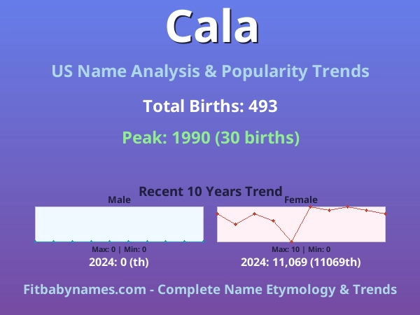 Infographic: Cala name meaning, origin, and popularity trends in the United States (US baby name analysis chart)
