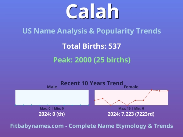 Infographic: Calah name meaning, origin, and popularity trends in the United States (US baby name analysis chart)