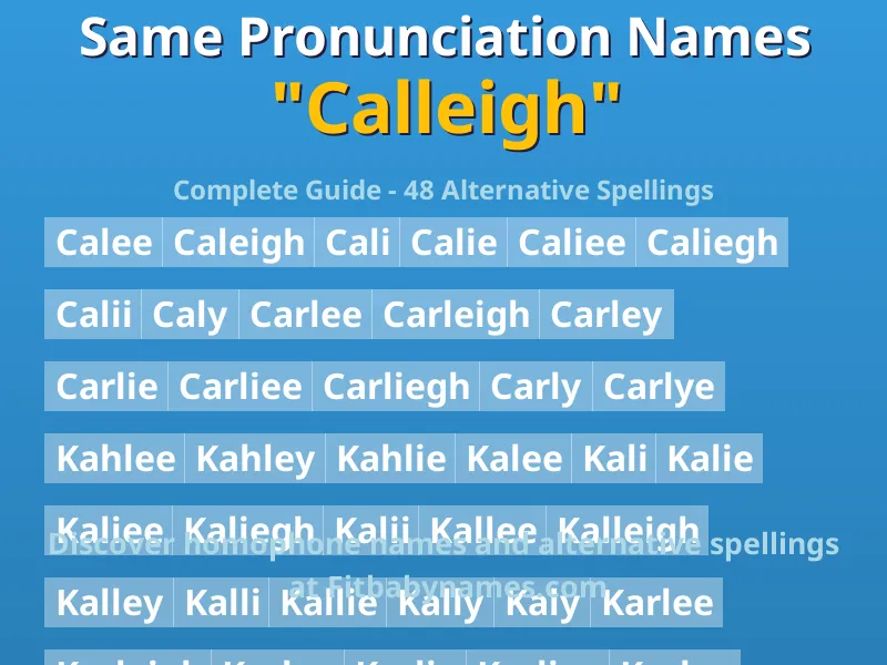 Infographic: Calleigh same pronunciation names, similar names, and homophone names