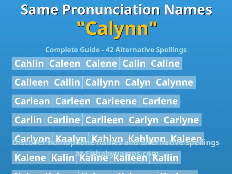 Infographic: Calynn same pronunciation names, similar names, and homophone names