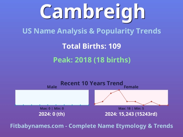 Infographic: Cambreigh name meaning, origin, and popularity trends in the United States (US baby name analysis chart)