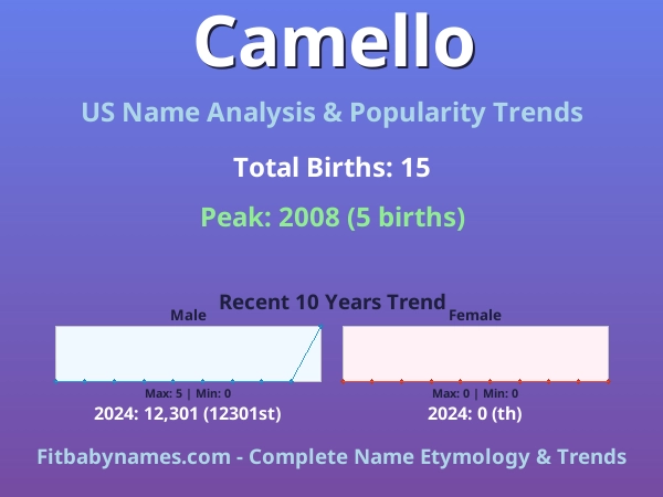 Infographic: Camello name meaning, origin, and popularity trends in the United States (US baby name analysis chart)