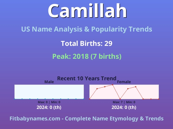 Infographic: Camillah name meaning, origin, and popularity trends in the United States (US baby name analysis chart)