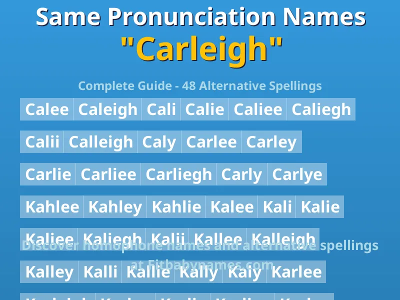 Infographic: Carleigh same pronunciation names, similar names, and homophone names