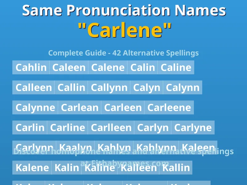 Infographic: Carlene same pronunciation names, similar names, and homophone names