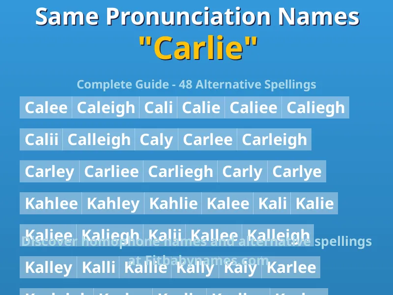 Infographic: Carlie same pronunciation names, similar names, and homophone names