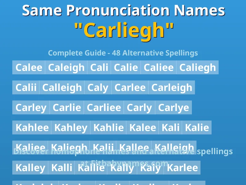 Infographic: Carliegh same pronunciation names, similar names, and homophone names