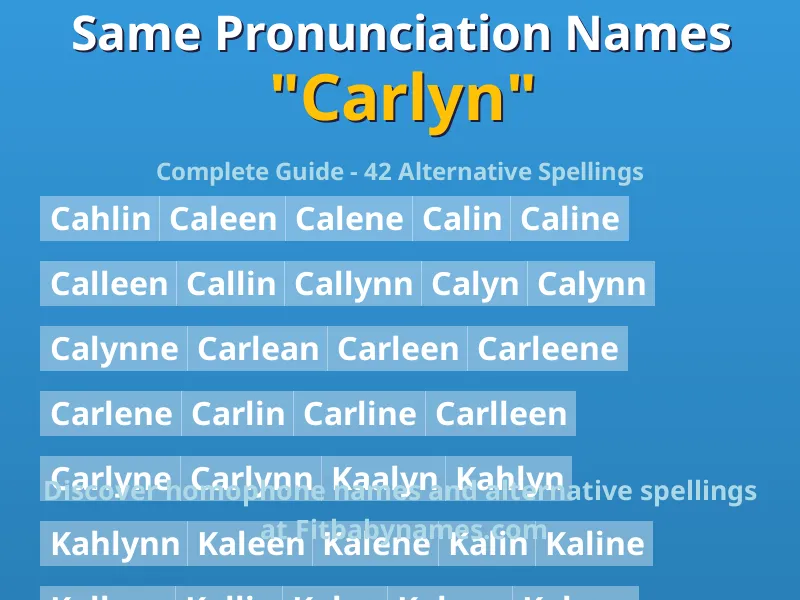 Infographic: Carlyn same pronunciation names, similar names, and homophone names