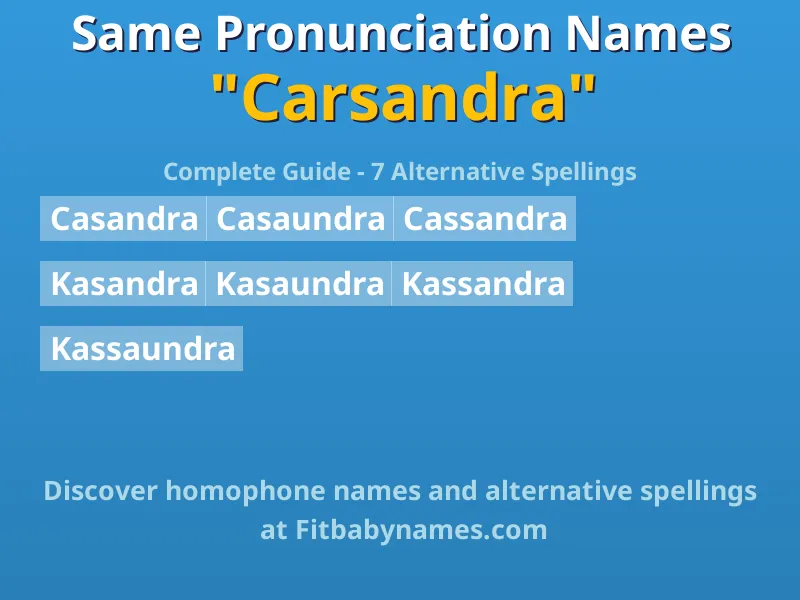 Infographic: Carsandra same pronunciation names, similar names, and homophone names