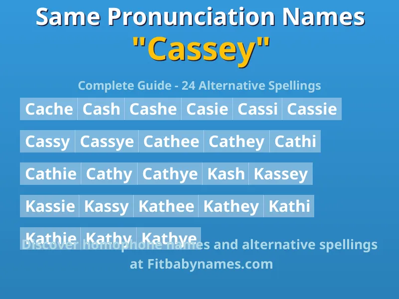 Infographic: Cassey same pronunciation names, similar names, and homophone names