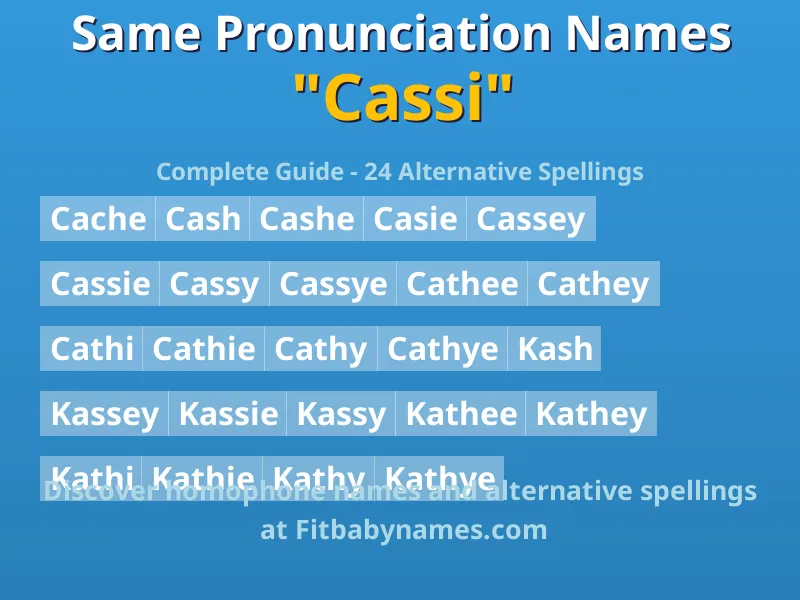 Infographic: Cassi same pronunciation names, similar names, and homophone names