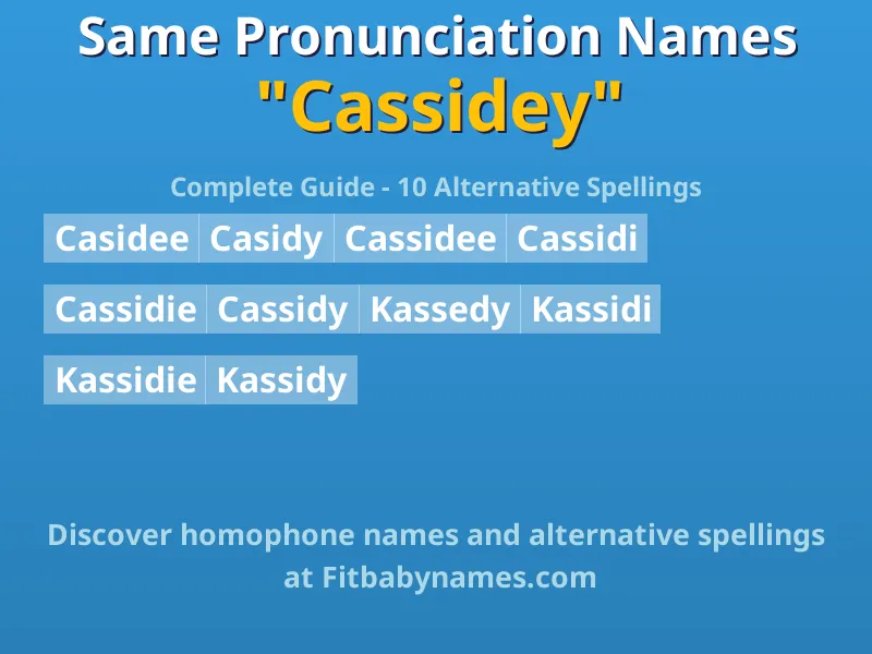 Infographic: Cassidey same pronunciation names, similar names, and homophone names