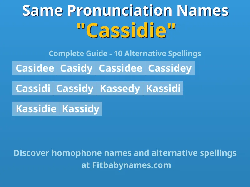 Infographic: Cassidie same pronunciation names, similar names, and homophone names