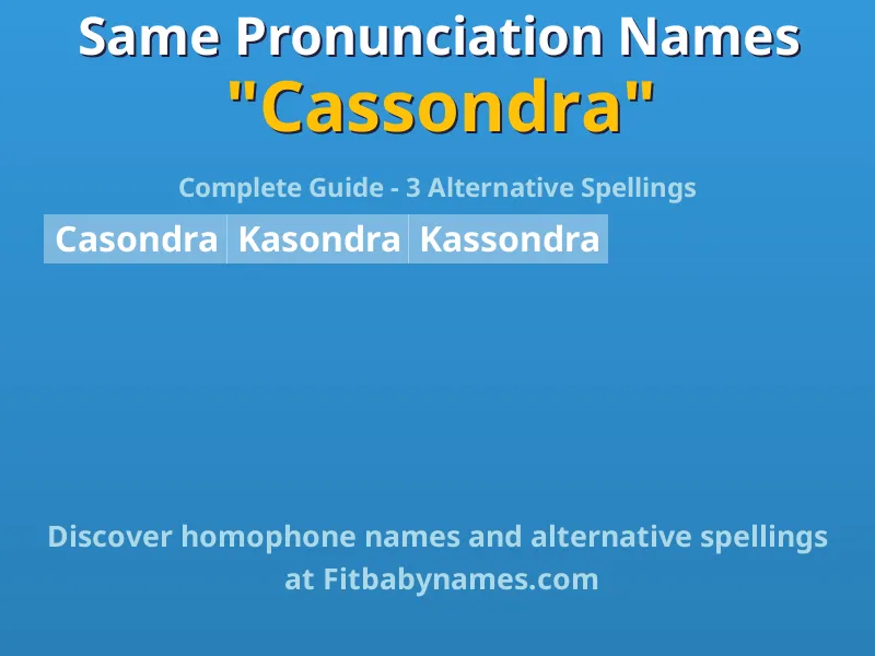 Infographic: Cassondra same pronunciation names, similar names, and homophone names