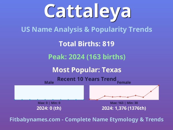 Infographic: Cattaleya name meaning, origin, and popularity trends in the United States (US baby name analysis chart)