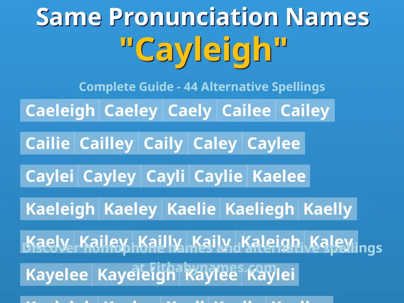 Infographic: Cayleigh same pronunciation names, similar names, and homophone names