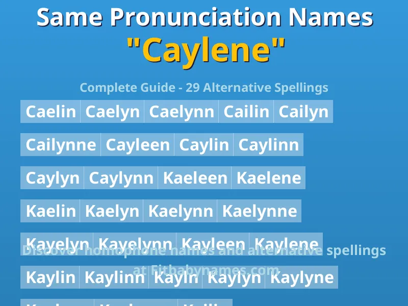 Infographic: Caylene same pronunciation names, similar names, and homophone names