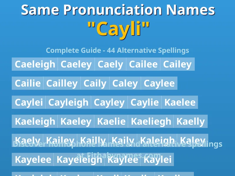 Infographic: Cayli same pronunciation names, similar names, and homophone names