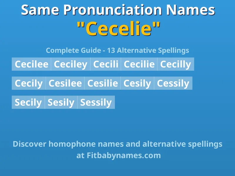 Infographic: Cecelie same pronunciation names, similar names, and homophone names