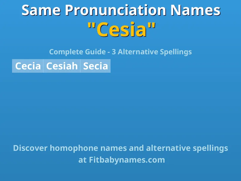Infographic: Cesia same pronunciation names, similar names, and homophone names