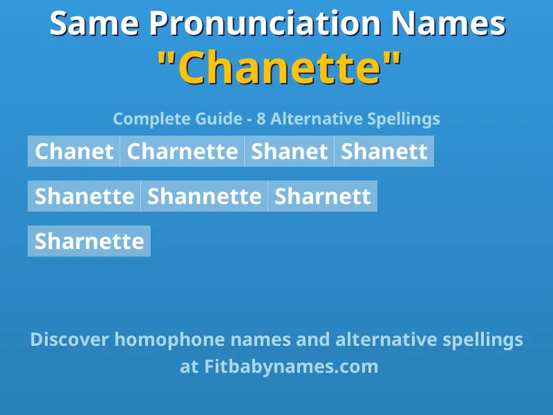 Infographic: Chanette same pronunciation names, similar names, and homophone names