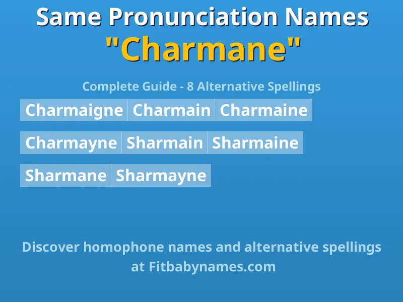 Infographic: Charmane same pronunciation names, similar names, and homophone names