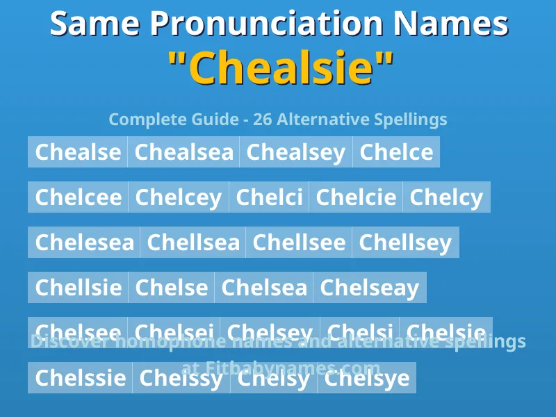 Infographic: Chealsie same pronunciation names, similar names, and homophone names
