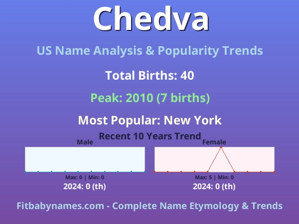 Infographic: Chedva name meaning, origin, and popularity trends in the United States (US baby name analysis chart)