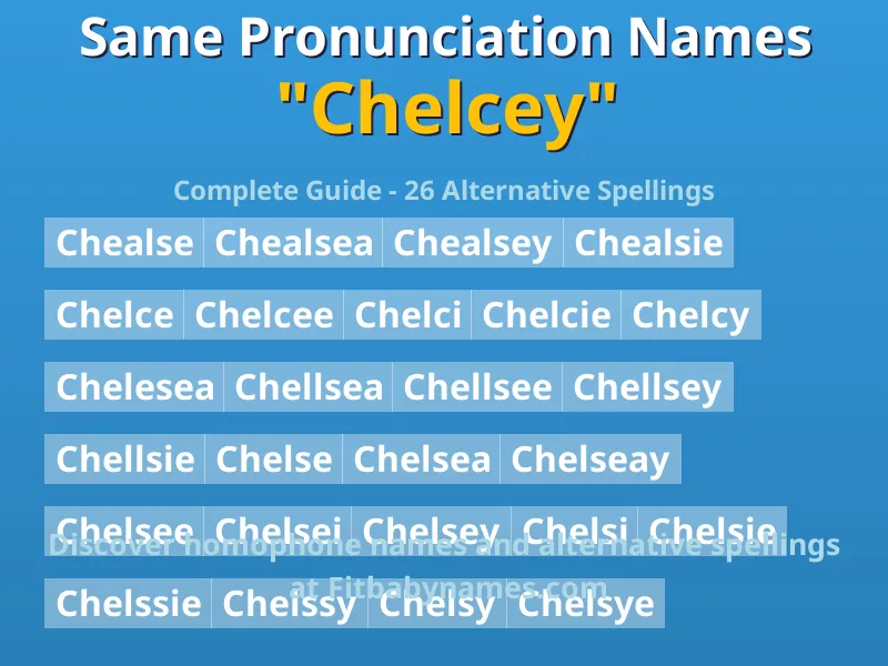 Infographic: Chelcey same pronunciation names, similar names, and homophone names