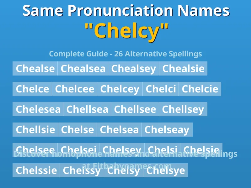Infographic: Chelcy same pronunciation names, similar names, and homophone names