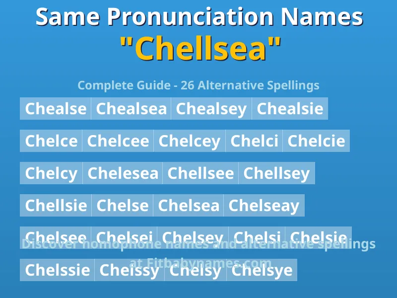 Infographic: Chellsea same pronunciation names, similar names, and homophone names