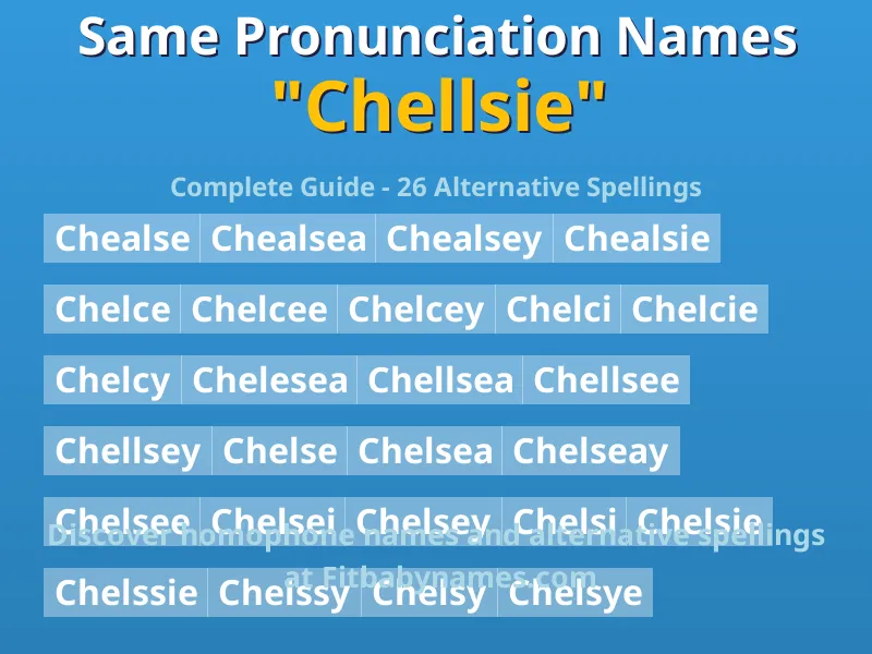 Infographic: Chellsie same pronunciation names, similar names, and homophone names