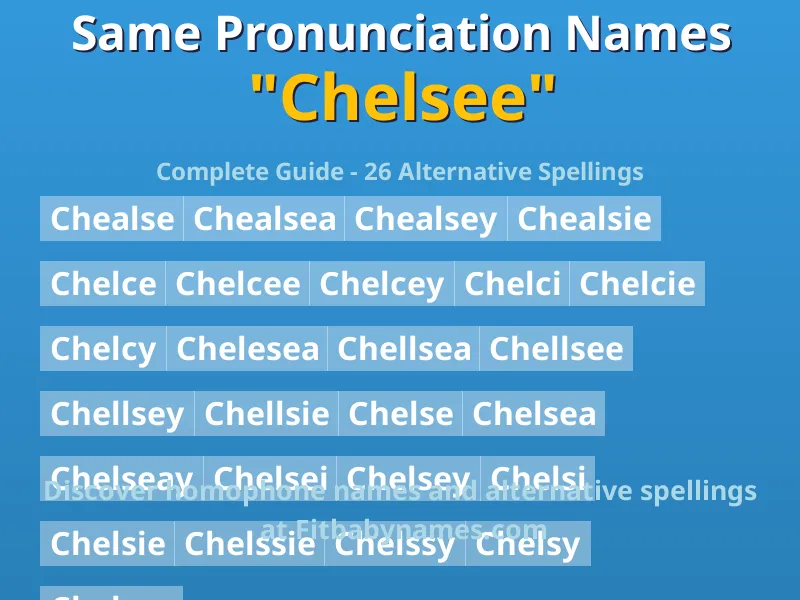 Infographic: Chelsee same pronunciation names, similar names, and homophone names