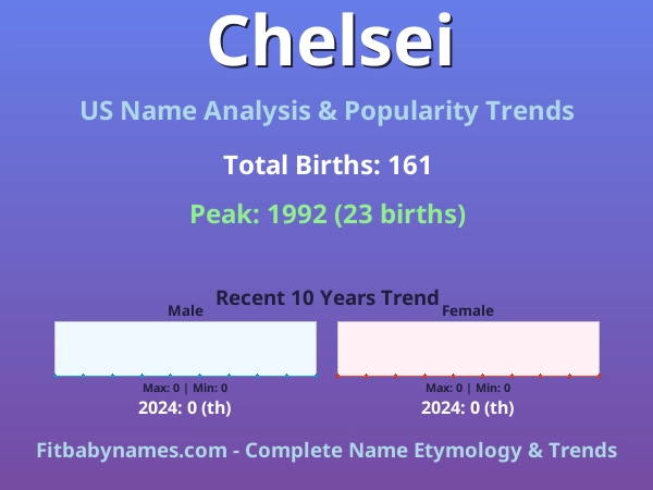 Infographic: Chelsei name meaning, origin, and popularity trends in the United States (US baby name analysis chart)