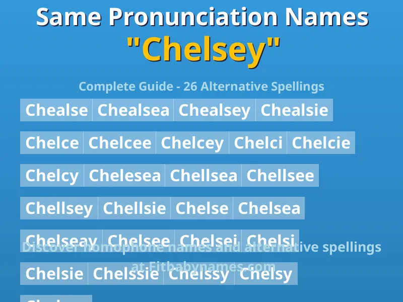 Infographic: Chelsey same pronunciation names, similar names, and homophone names