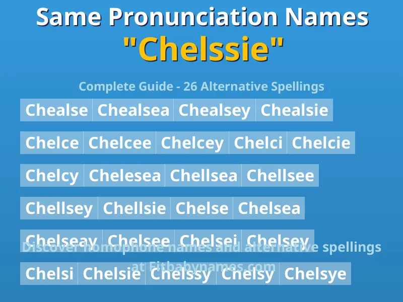 Infographic: Chelssie same pronunciation names, similar names, and homophone names