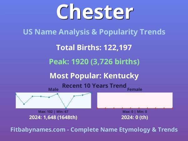 Infographic: Chester name meaning, origin, and popularity trends in the United States (US baby name analysis chart)
