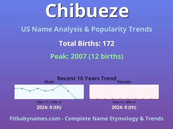 Infographic: Chibueze name meaning, origin, and popularity trends in the United States (US baby name analysis chart)