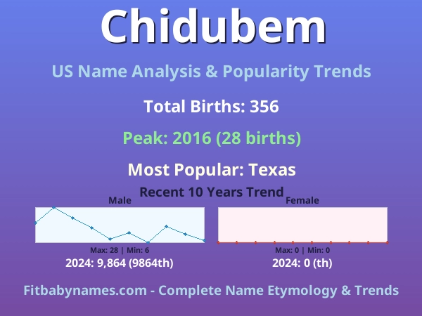 Infographic: Chidubem name meaning, origin, and popularity trends in the United States (US baby name analysis chart)