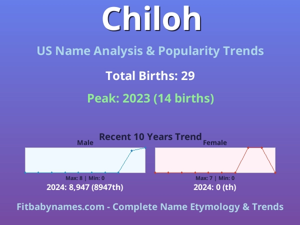 Infographic: Chiloh name meaning, origin, and popularity trends in the United States (US baby name analysis chart)