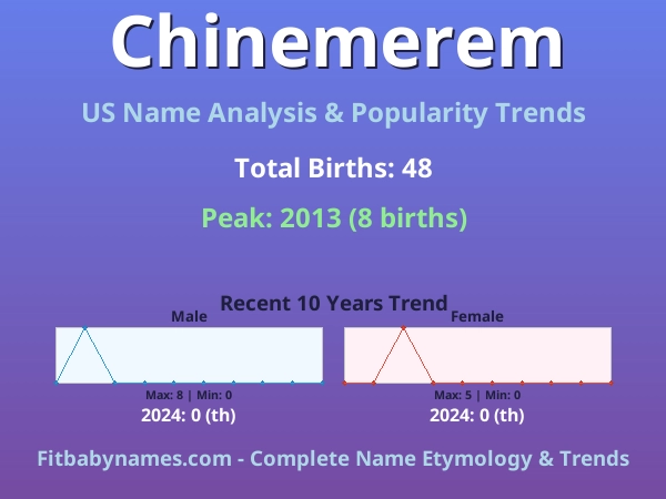 Infographic: Chinemerem name meaning, origin, and popularity trends in the United States (US baby name analysis chart)
